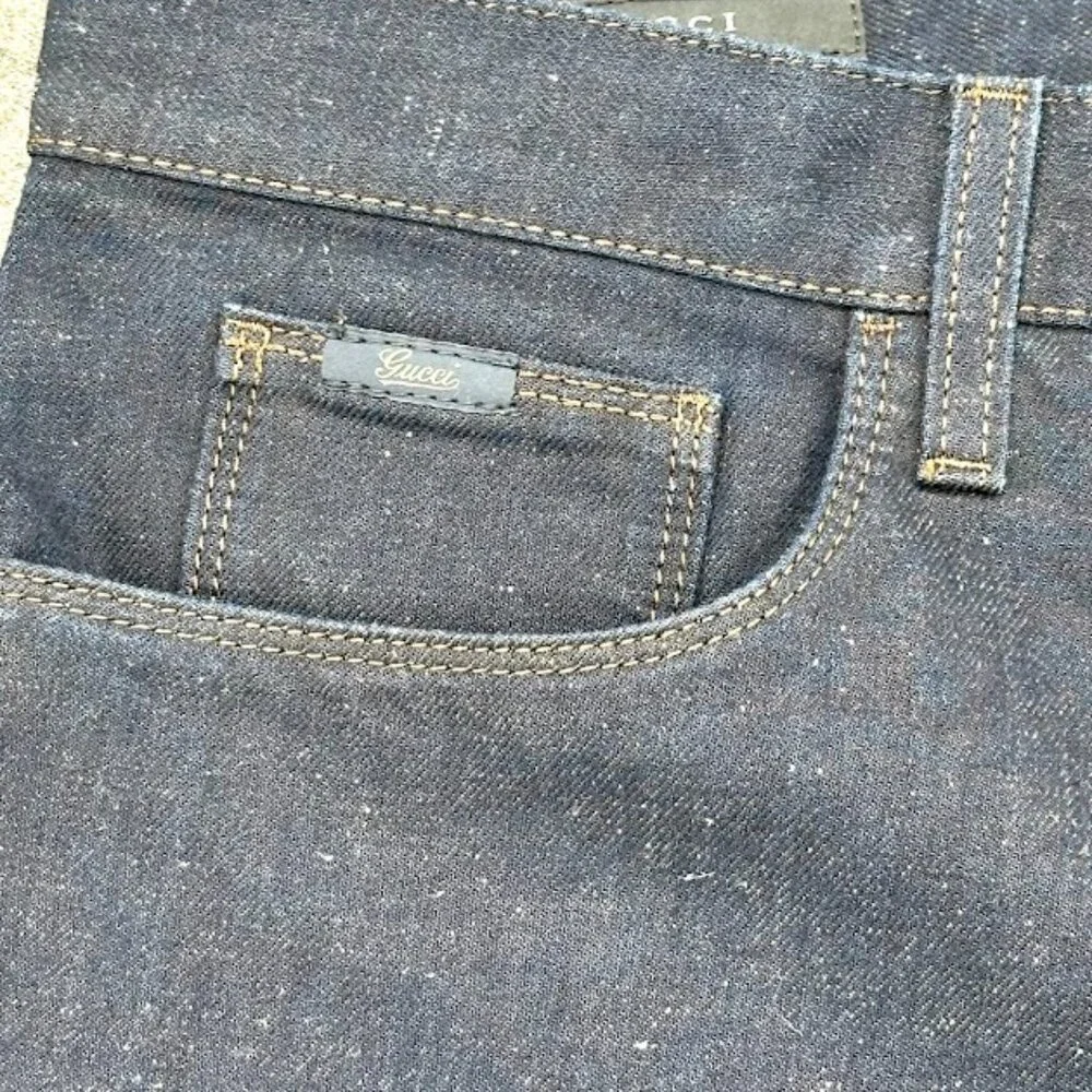 Gucci Dark Blue Denim Jeans‎ IT 48 US 33 Made in Italy Logo Pocket